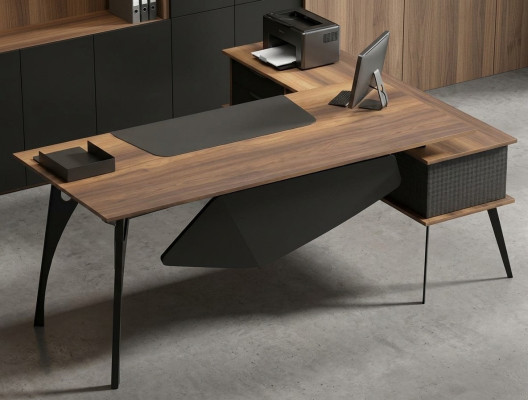 Bureau en L, bureau d'angle, table de rangement marron noir