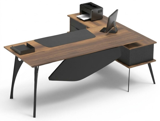 Bureau en L, bureau d'angle, table de rangement marron noir