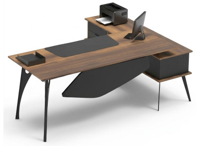 Bureau en L, bureau d'angle, table de rangement marron noir