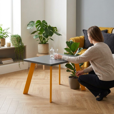 Table basse de bureau chambre de travail salle jaune gris bois table basse