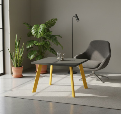Table basse de bureau chambre de travail salle jaune gris bois table basse