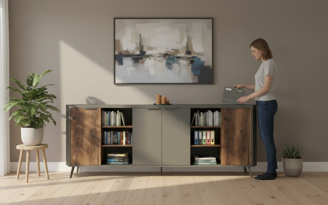 Armoire de bureau indépendante en bois gris marron