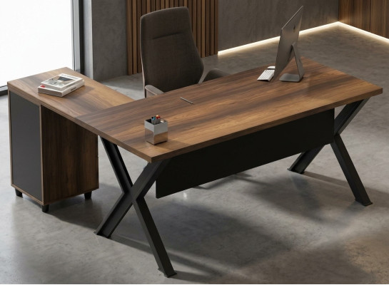 Table d'angle avec espace de rangement pour bureau marron et noir