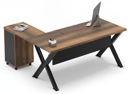 Table d'angle avec espace de rangement pour bureau marron et noir