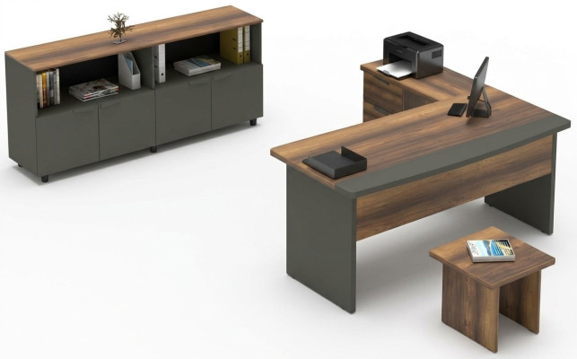 Ensemble de bureau table console table basse conteneur en bois gris marron