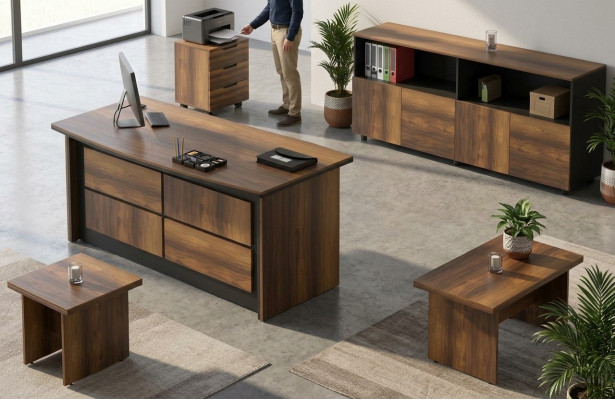 Bureau de bureau, meuble, buffet, table basse en bois marron