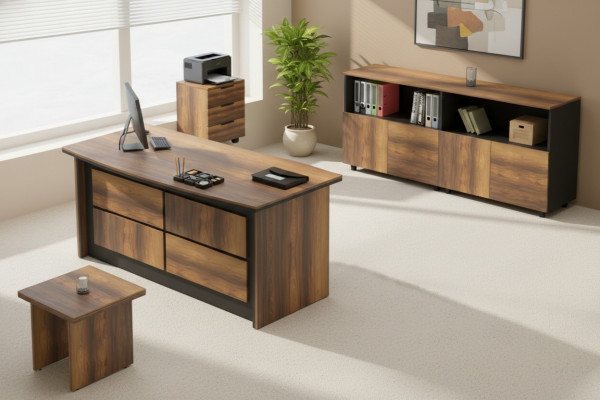 Bureau de bureau, meuble, buffet, table basse en bois marron