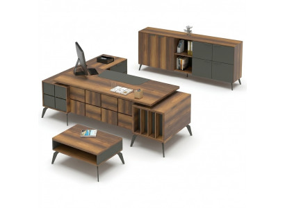 Ensemble de bureau table de travail en L table mobile gris marron