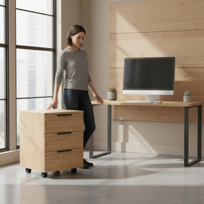 Commode avec 3 tiroirs armoire mobile beige bureau salon