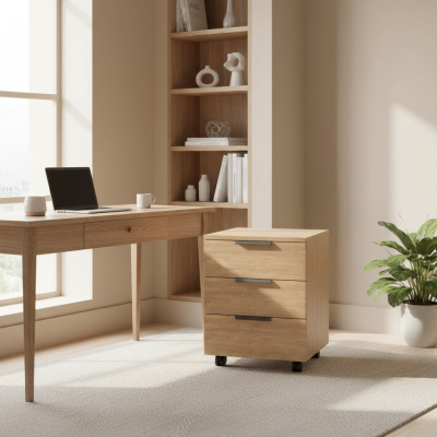 Commode avec 3 tiroirs armoire mobile beige bureau salon
