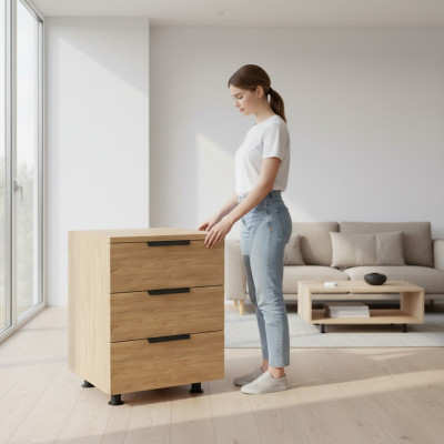 Armoire avec 3 tiroirs pour salon bureau beige