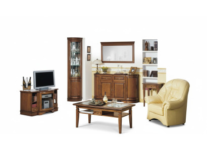 Stilvoller Wohnwand TV Lowboard Holzmöbel Eckvitrine Sideboard mit Spiegel Set