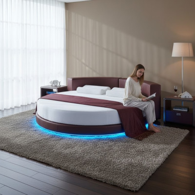 Canapé moderne rembourré avec éclairage LED Bordeaux rond