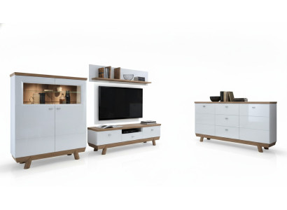 Designer Wohnwand Modern TV-Lowboard Wandregal Wohnzimmer Set 4tlg