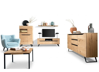 DesignerWohnwand Modern Holzmöbel TV-Lowboard Wohnzimmer Set 4tlg
