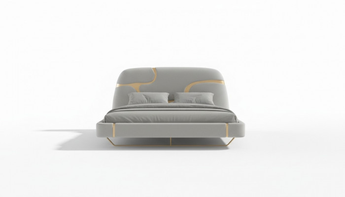 Lit luxueux avec des détails dorés Design moderne Tête de lit rembourrée Chambre à coucher