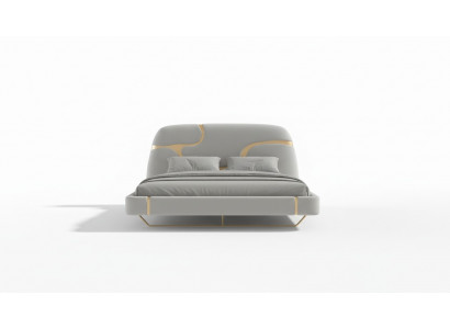 Lit luxueux avec des détails dorés Design moderne Tête de lit rembourrée Chambre à coucher