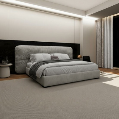 Lit gris luxueux avec tête de lit rembourrée moderne pour la chambre