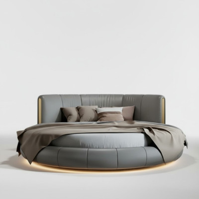 Lit rond gris-beige exclusif au design moderne pour la chambre