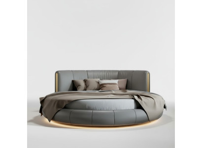 Lit rond gris-beige exclusif au design moderne pour la chambre