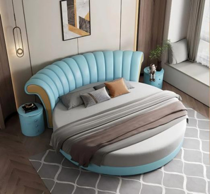 Lit rond beige au design moderne pour la chambre