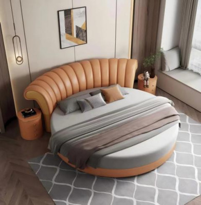 Lit rond beige au design moderne pour la chambre