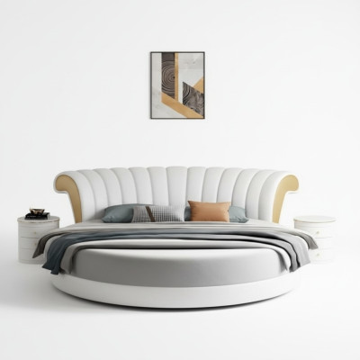 Lit rond beige au design moderne pour la chambre
