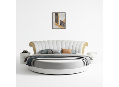 Lit rond beige au design moderne pour la chambre
