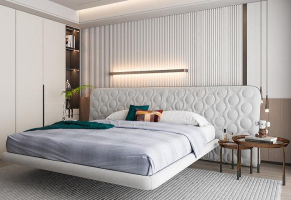 Lit rembourré blanc moderne avec un design minimaliste et arrondi