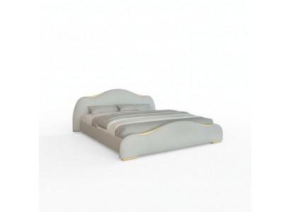 Lit gris moderne avec des détails dorés et une tête de lit élégante