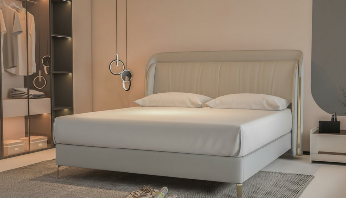 Lit de luxe moderne avec une tête de lit dorée élégante en gris