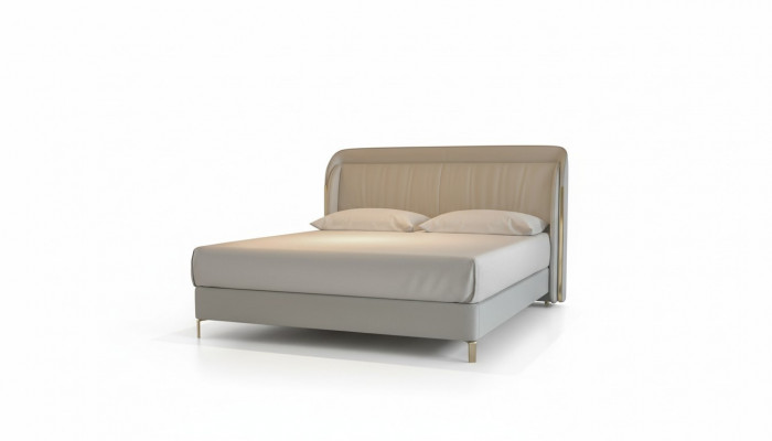 Lit de luxe moderne avec une tête de lit dorée élégante en gris