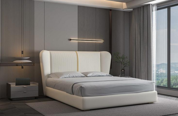Lit en tissu beige moderne