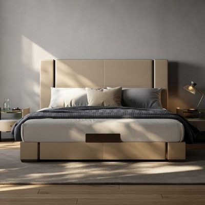 Lit rembourré moderne luxueux en beige