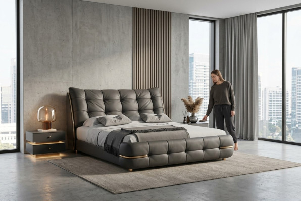 Lit moderne recouvert de noir avec un design élégant