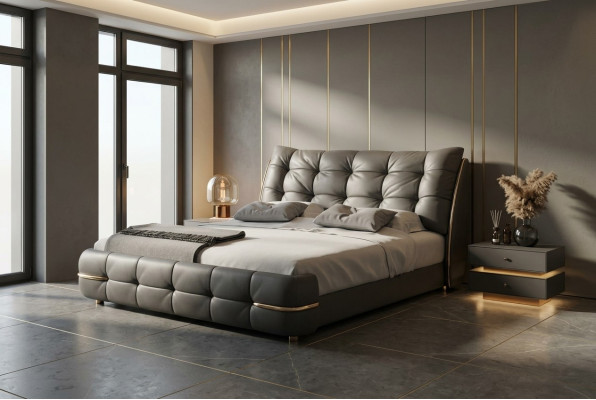 Lit moderne recouvert de noir avec un design élégant