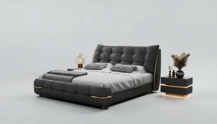 Lit moderne recouvert de noir avec un design élégant