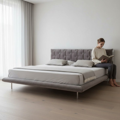 Lit de luxe recouvert de gris moderne