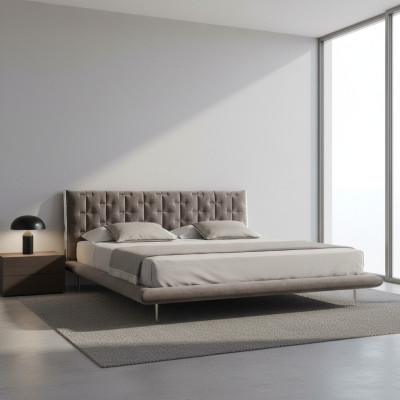 Lit de luxe recouvert de gris moderne