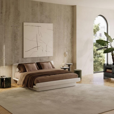 Lit moderne beige rembourré, luxueux et élégant