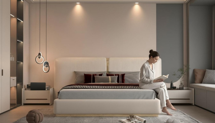 Lit élégant recouvert en design beige
