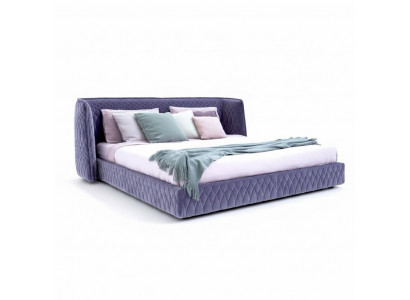 Lit en velours bleu moderne avec tête de lit élégante