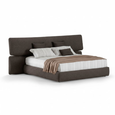Lit moderne en matériau noir luxueux avec tête de lit haute