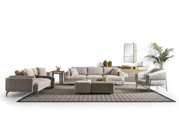 Canapé beige moderne et tables basses