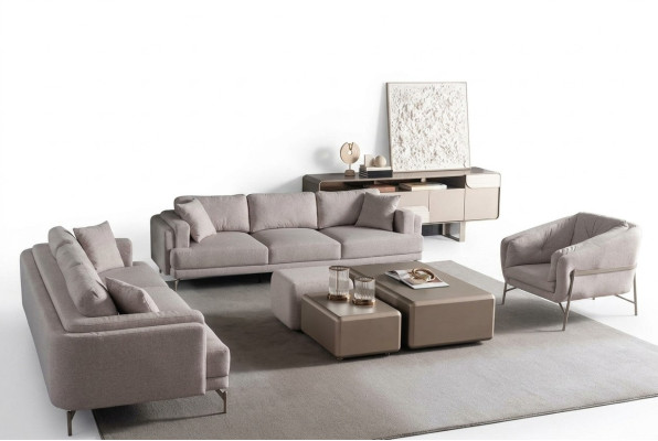 Ensemble de meubles de salon en tissu beige avec canapé moderne et fauteuil