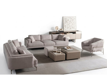 Ensemble de meubles de salon en tissu beige avec canapé moderne et fauteuil