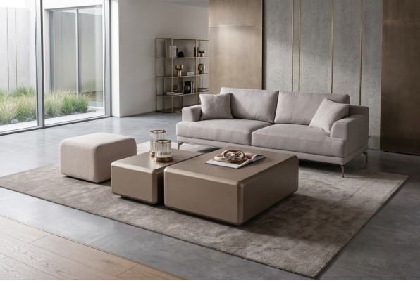 Ensemble de table basse et pouf beige moderne et universel