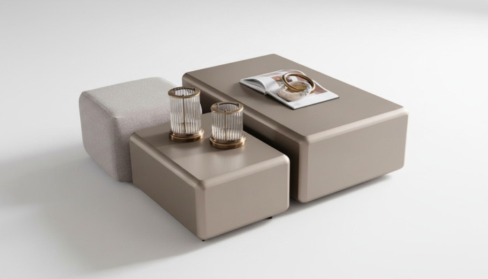 Ensemble de table basse et pouf beige moderne et universel