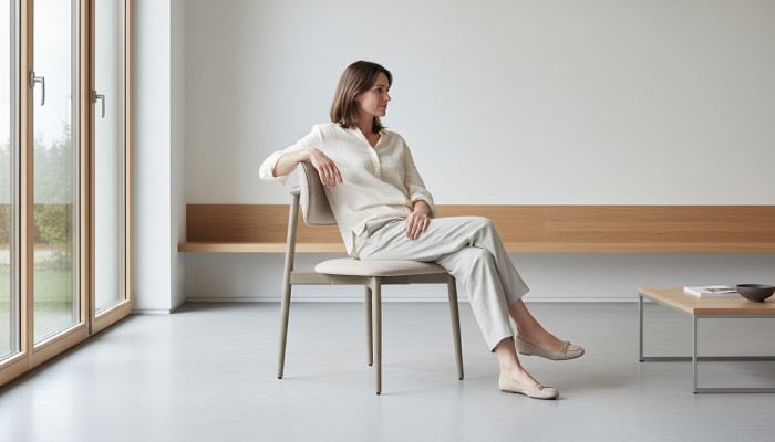 Chaise en tissu beige élégante pour le salon et la salle à manger