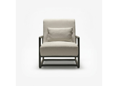 Fauteuil en tissu beige moderne avec cadre en bois